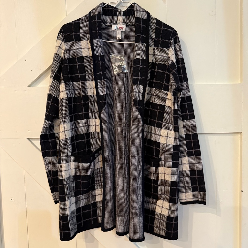 Denim & Co.‎ Women Jacquard Knit Plaid One-Button Sweater Coat XS Pockets *NWT*